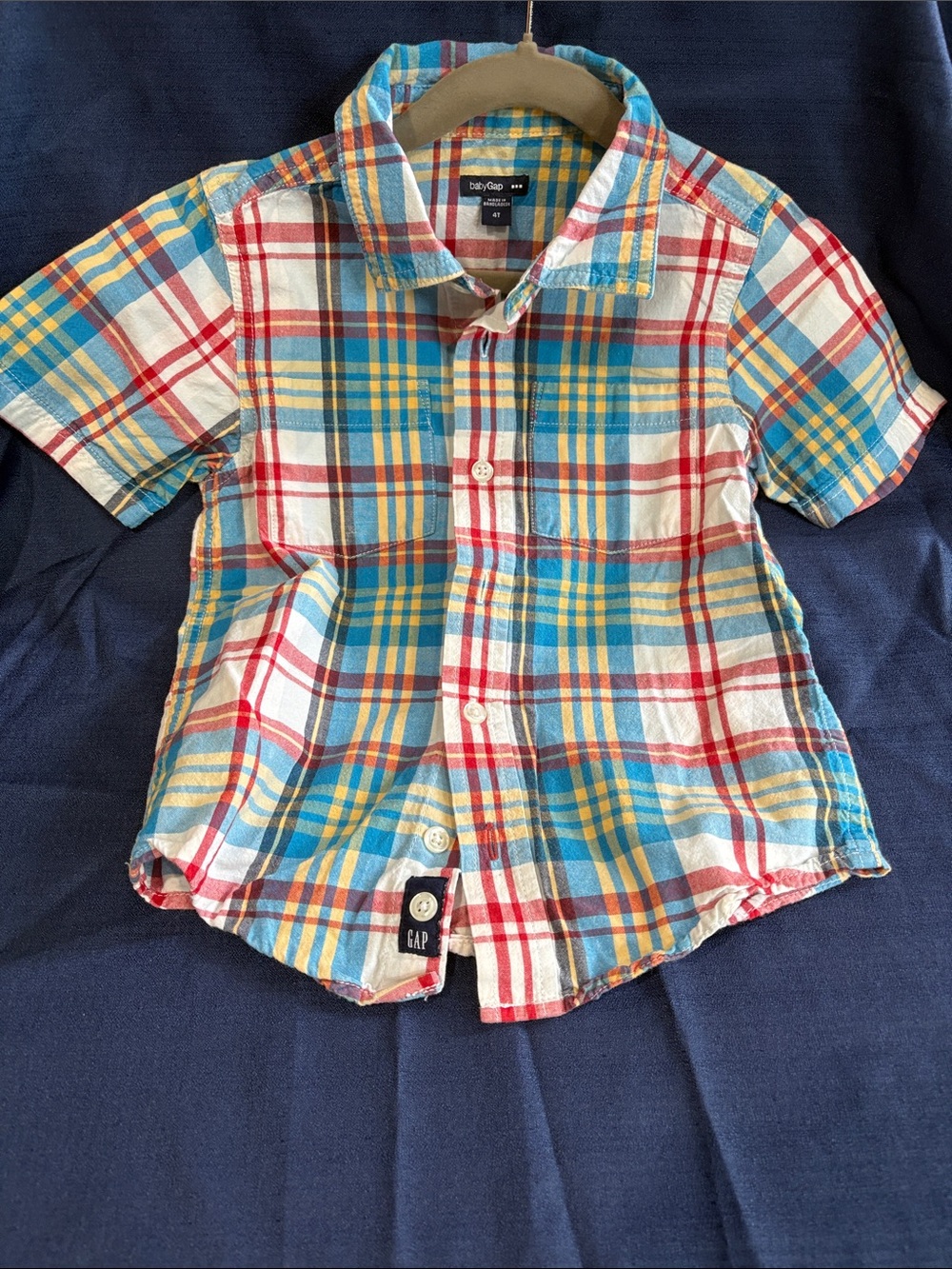Baby Gap Kids Short-Sleeve Plaid Button-Up Shirt - Blue / Yellow / Red • 4T